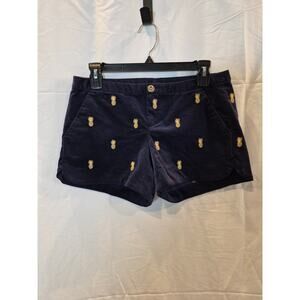 NWT Lilly Pulitzer Womens Navy Embroidered Pineapple Adie Shorts Velvet Size 2